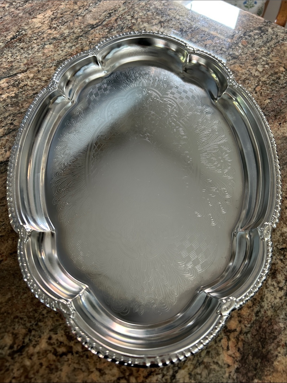 Silver Tone Decorative Serving Tray - Elegant Home Dining Accent